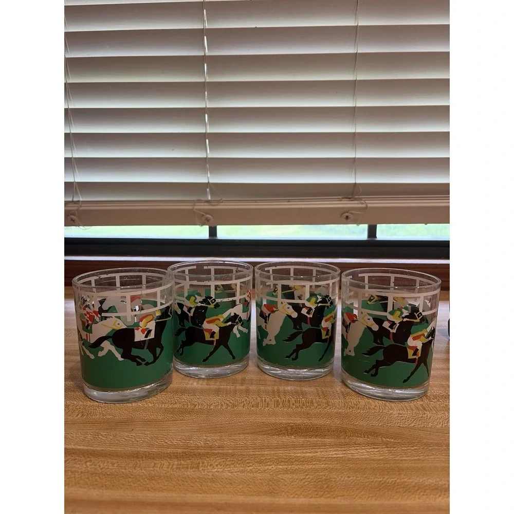 Vintage HJ Stotter Horse Racing Jockey Tumblers Set Of 4 Acrylic USA Rare